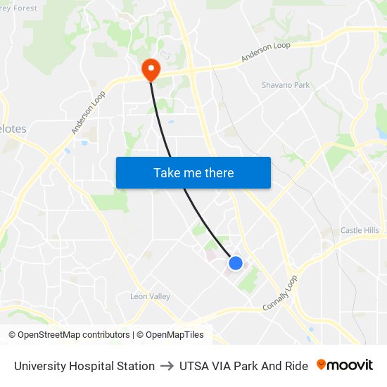 University Hospital Station to UTSA VIA Park And Ride map