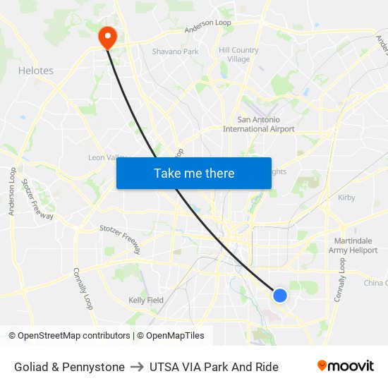 Goliad & Pennystone to UTSA VIA Park And Ride map