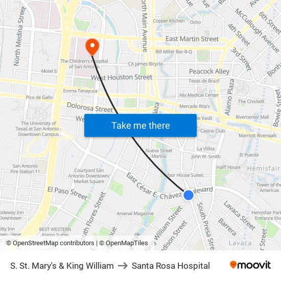 S. St. Mary's & King William to Santa Rosa Hospital map