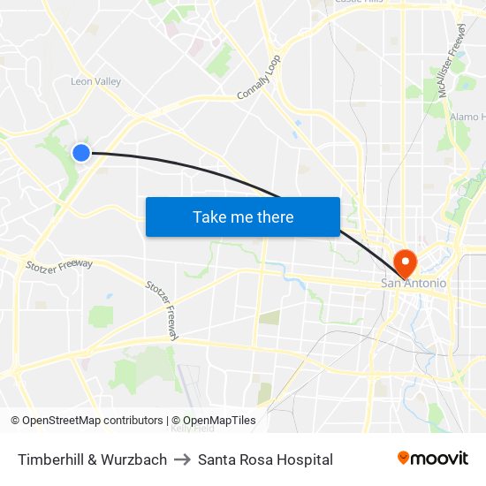 Timberhill & Wurzbach to Santa Rosa Hospital map