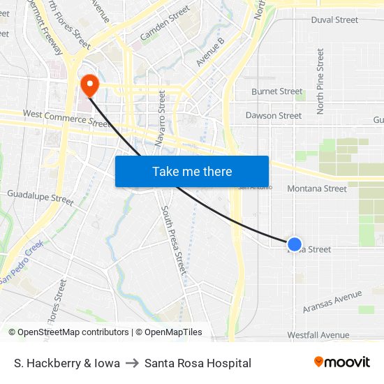 S. Hackberry & Iowa to Santa Rosa Hospital map