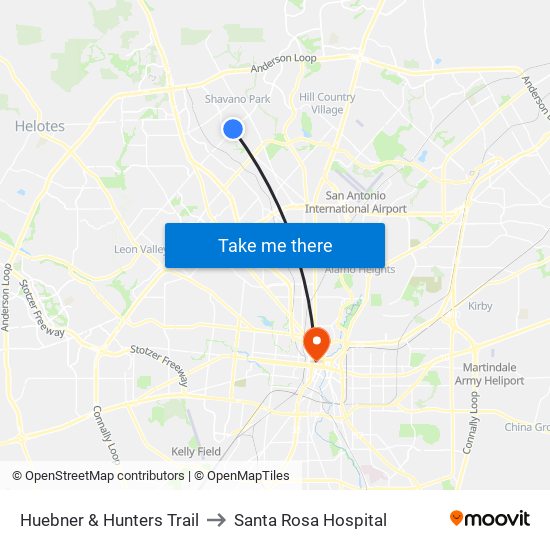 Huebner & Hunters Trail to Santa Rosa Hospital map