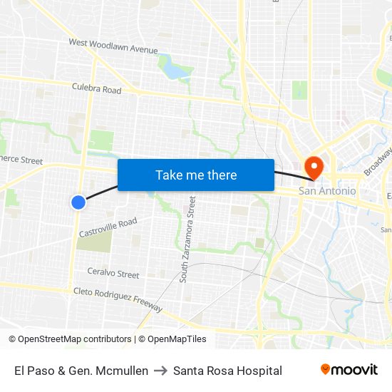 El Paso & Gen. Mcmullen to Santa Rosa Hospital map