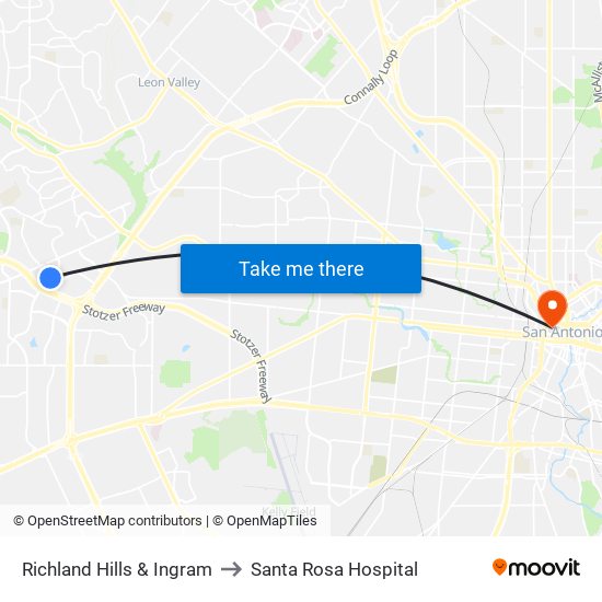 Richland Hills & Ingram to Santa Rosa Hospital map