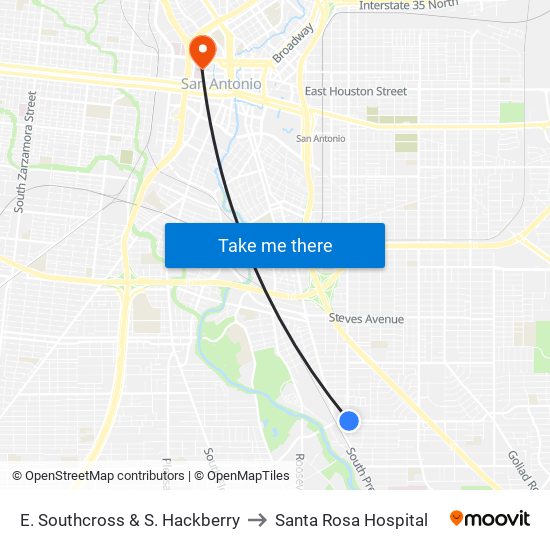 E. Southcross & S. Hackberry to Santa Rosa Hospital map