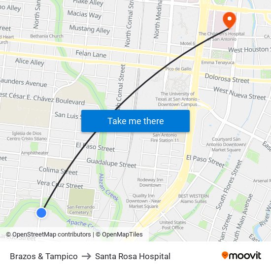 Brazos & Tampico to Santa Rosa Hospital map