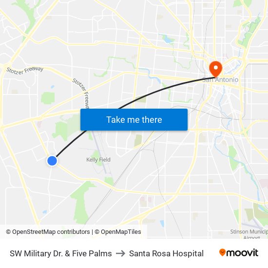 SW Military Dr. & Five Palms to Santa Rosa Hospital map