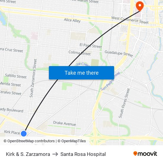 Kirk & S. Zarzamora to Santa Rosa Hospital map