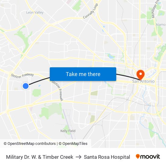 Military Dr. W. & Timber Creek to Santa Rosa Hospital map