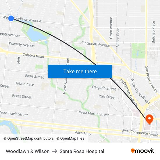 Woodlawn & Wilson to Santa Rosa Hospital map