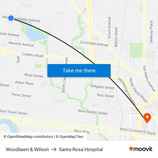 Woodlawn & Wilson to Santa Rosa Hospital map