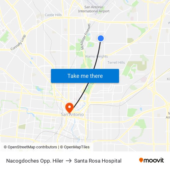 Nacogdoches Opp. Hiler to Santa Rosa Hospital map