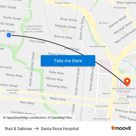 Ruiz & Sabinas to Santa Rosa Hospital map
