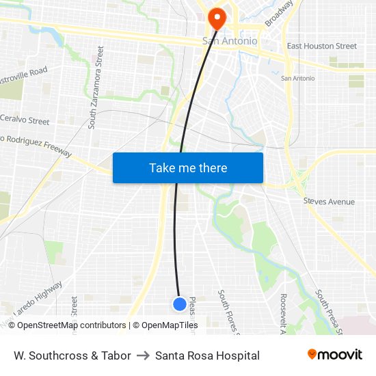 W. Southcross & Tabor to Santa Rosa Hospital map