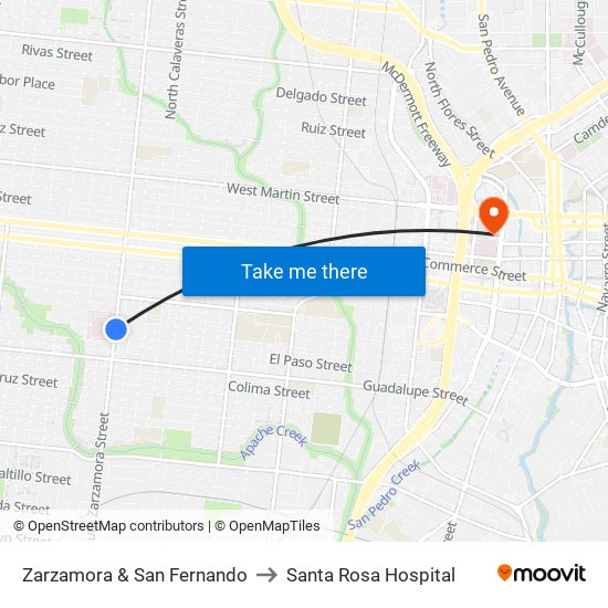 Zarzamora & San Fernando to Santa Rosa Hospital map
