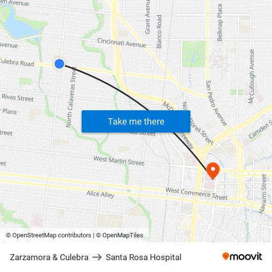 Zarzamora & Culebra to Santa Rosa Hospital map