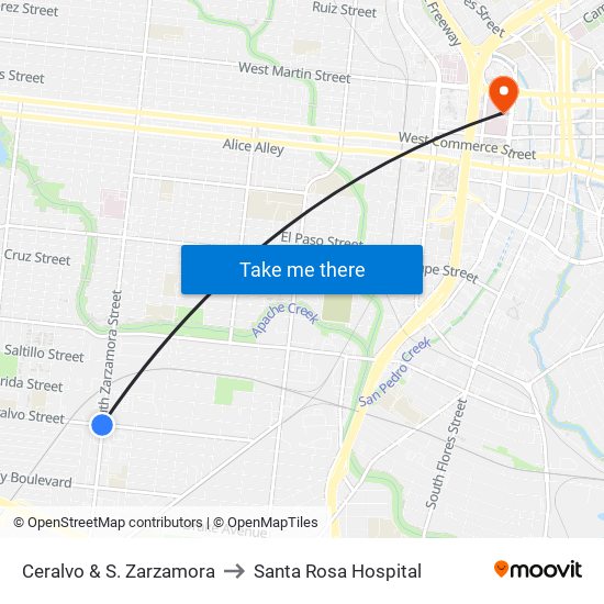 Ceralvo & S. Zarzamora to Santa Rosa Hospital map