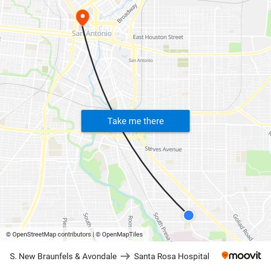 S. New Braunfels & Avondale to Santa Rosa Hospital map