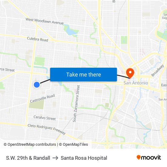 S.W. 29th & Randall to Santa Rosa Hospital map