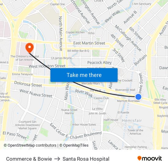 Commerce & Bowie to Santa Rosa Hospital map