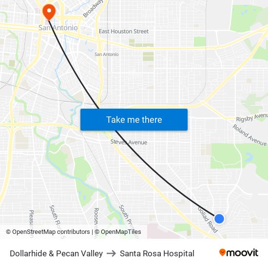 Dollarhide & Pecan Valley to Santa Rosa Hospital map