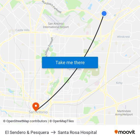 El Sendero & Pesquera to Santa Rosa Hospital map