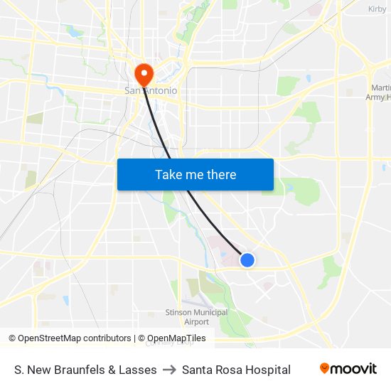 S. New Braunfels & Lasses to Santa Rosa Hospital map