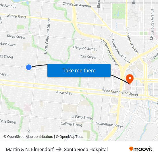 Martin & N. Elmendorf to Santa Rosa Hospital map