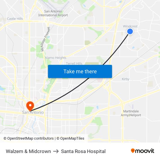 Walzem & Midcrown to Santa Rosa Hospital map