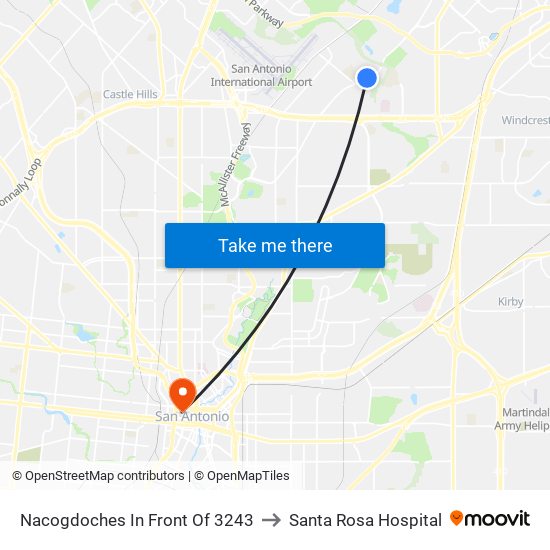 Nacogdoches In Front Of 3243 to Santa Rosa Hospital map