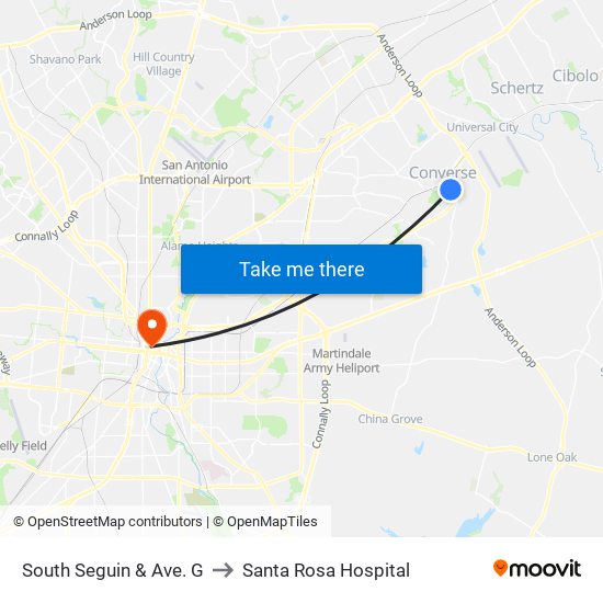 South Seguin & Ave. G to Santa Rosa Hospital map