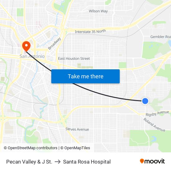 Pecan Valley & J St. to Santa Rosa Hospital map