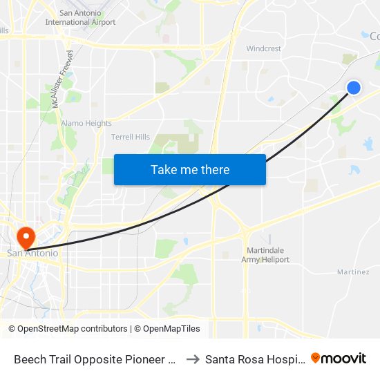 Beech Trail Opposite Pioneer Trail to Santa Rosa Hospital map