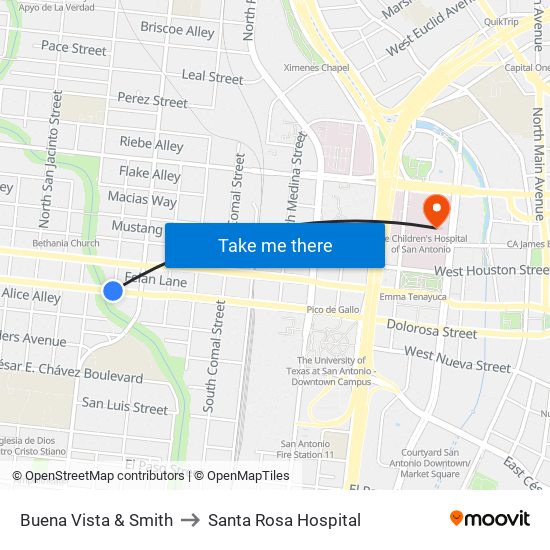 Buena Vista & Smith to Santa Rosa Hospital map