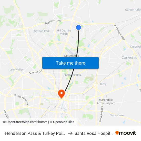 Henderson Pass & Turkey Point to Santa Rosa Hospital map