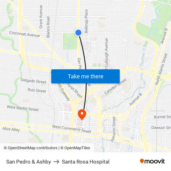 San Pedro & Ashby to Santa Rosa Hospital map