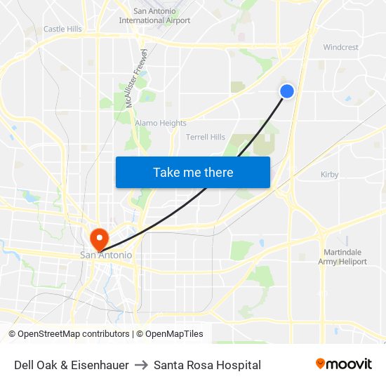 Dell Oak & Eisenhauer to Santa Rosa Hospital map