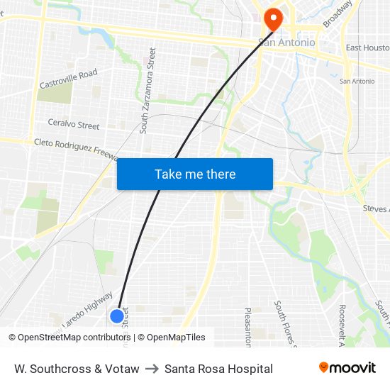 W. Southcross & Votaw to Santa Rosa Hospital map