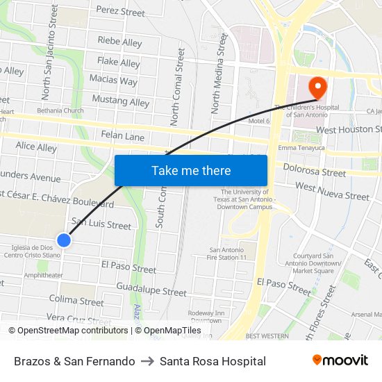 Brazos & San Fernando to Santa Rosa Hospital map