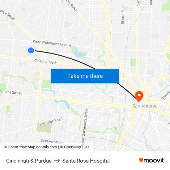 Cincinnati & Purdue to Santa Rosa Hospital map