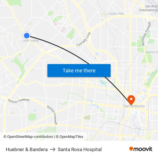 Huebner & Bandera to Santa Rosa Hospital map