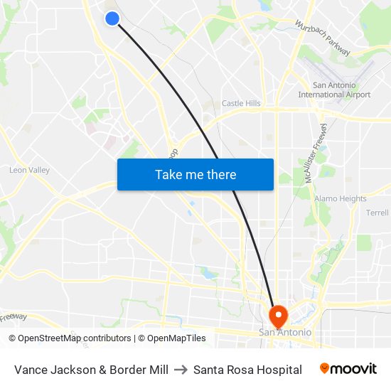 Vance Jackson & Border Mill to Santa Rosa Hospital map