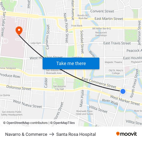 Navarro & Commerce to Santa Rosa Hospital map