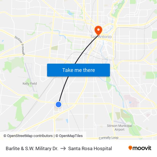 Barlite & S.W. Military Dr. to Santa Rosa Hospital map