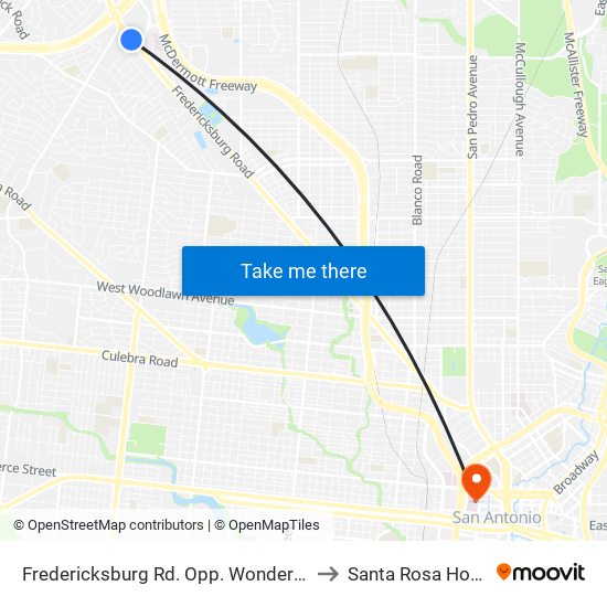 Fredericksburg Rd. Opp. Wonderland Mall to Santa Rosa Hospital map