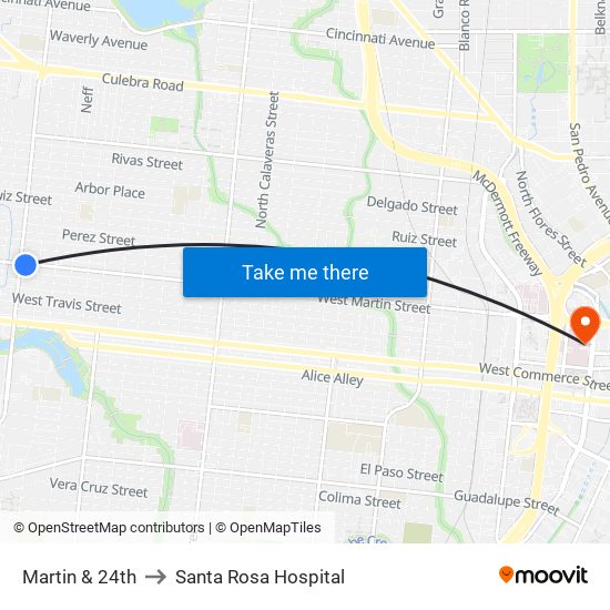 Martin & 24th to Santa Rosa Hospital map