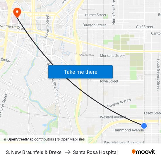 S. New Braunfels & Drexel to Santa Rosa Hospital map