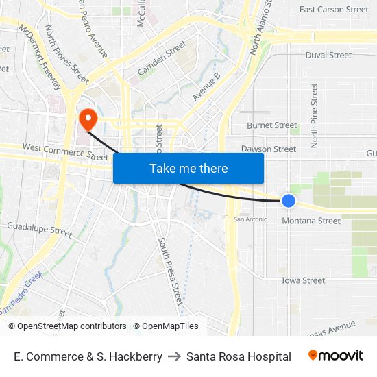 E. Commerce & S. Hackberry to Santa Rosa Hospital map
