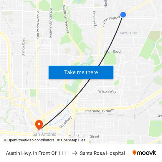 Austin Hwy. In Front Of 1111 to Santa Rosa Hospital map