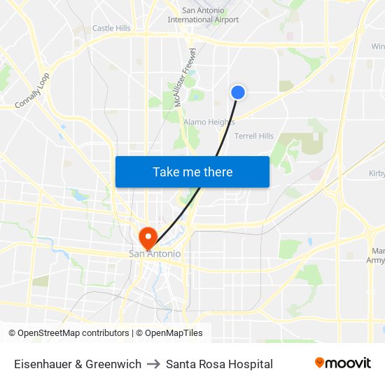 Eisenhauer & Greenwich to Santa Rosa Hospital map